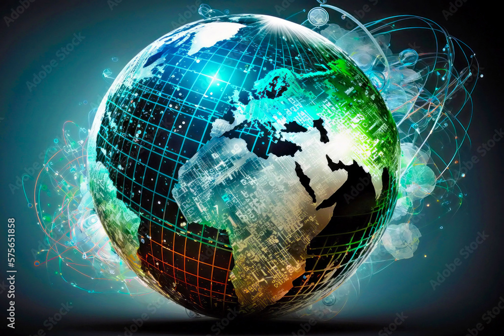 Poster the earth is surrounded by lines and dots generative ai