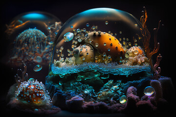 Fototapeta na wymiar Underwater Environtment Background, Fish, Coral And Reef