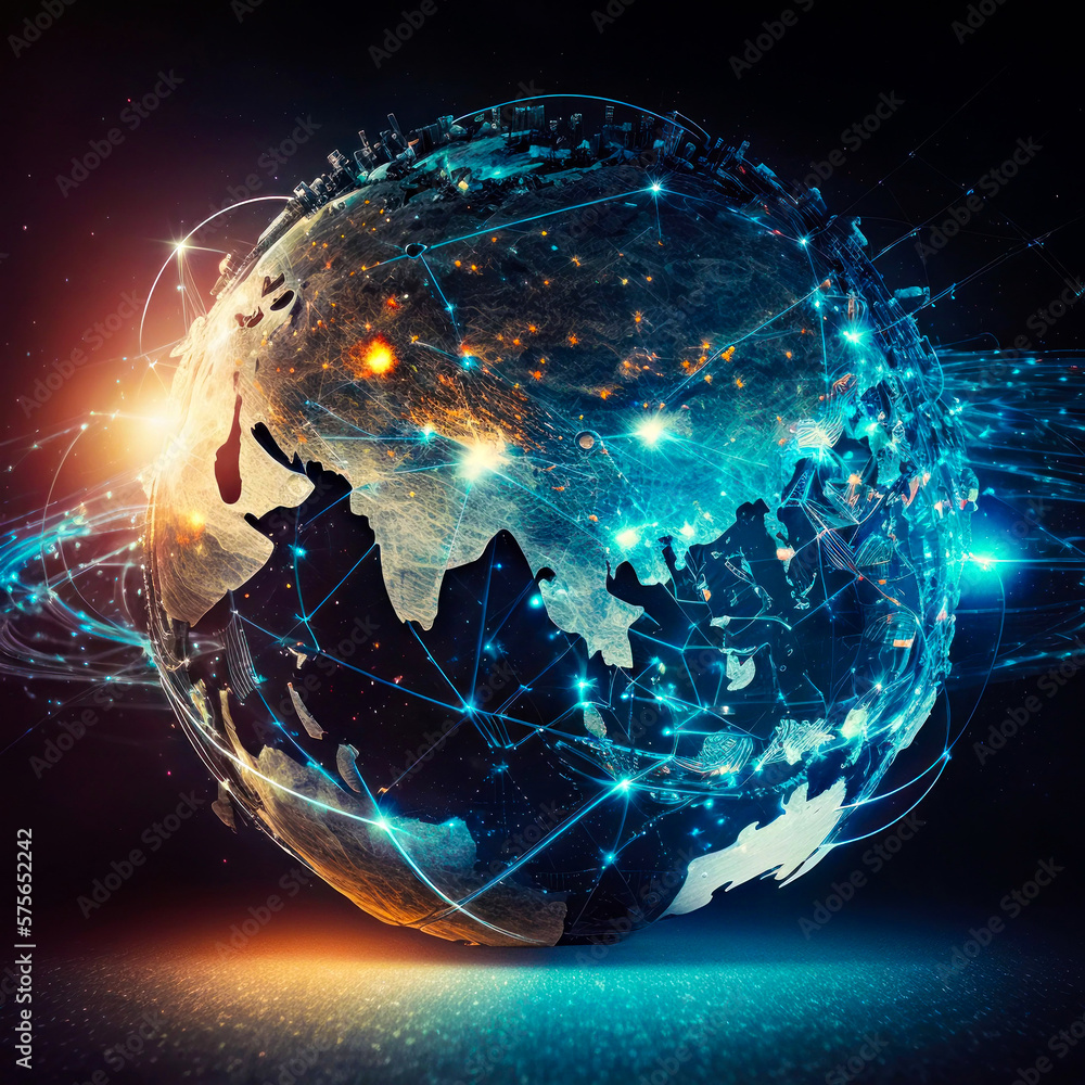 Poster the earth is surrounded by lines and dots generative ai