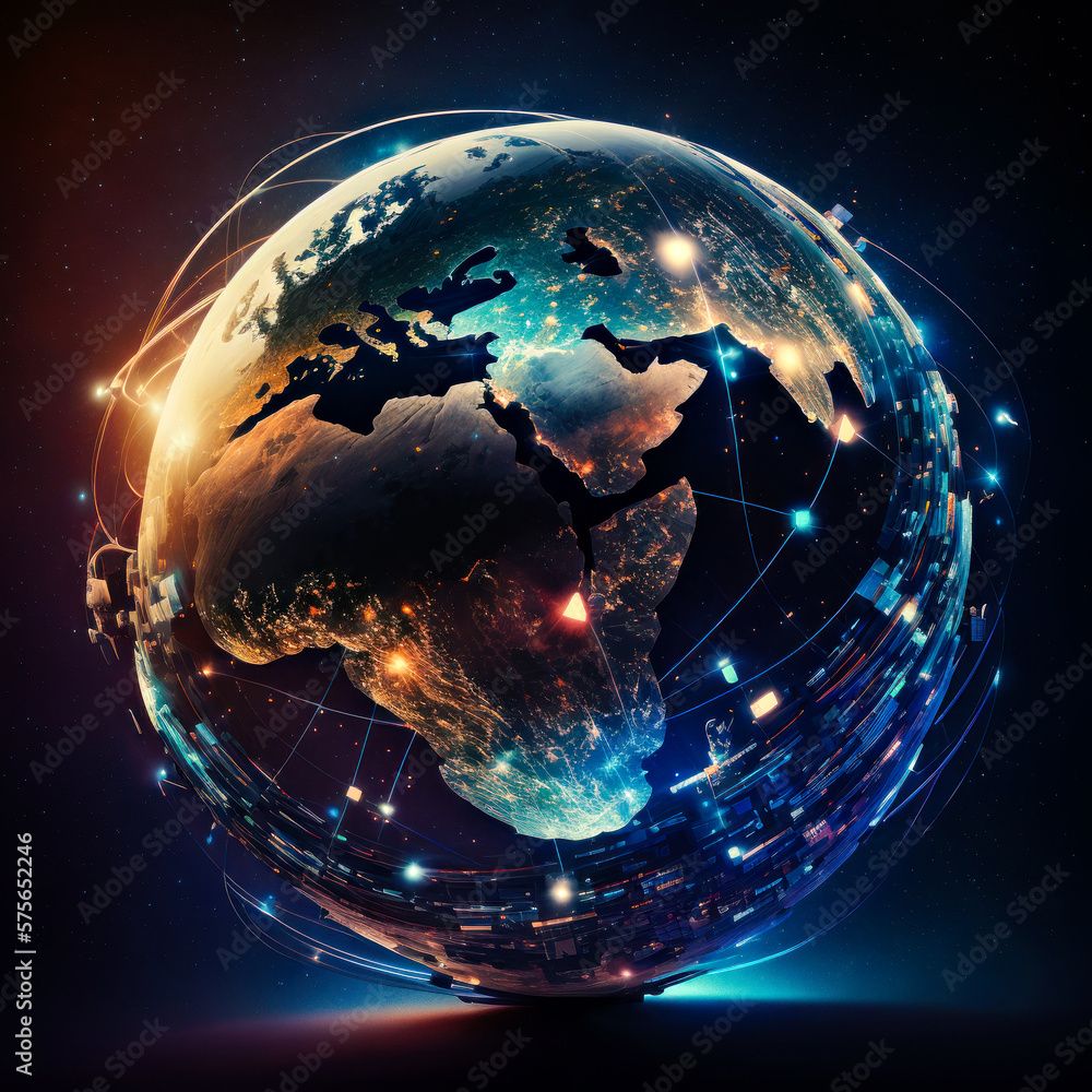 Aufkleber the earth is surrounded by many connected lines generative ai