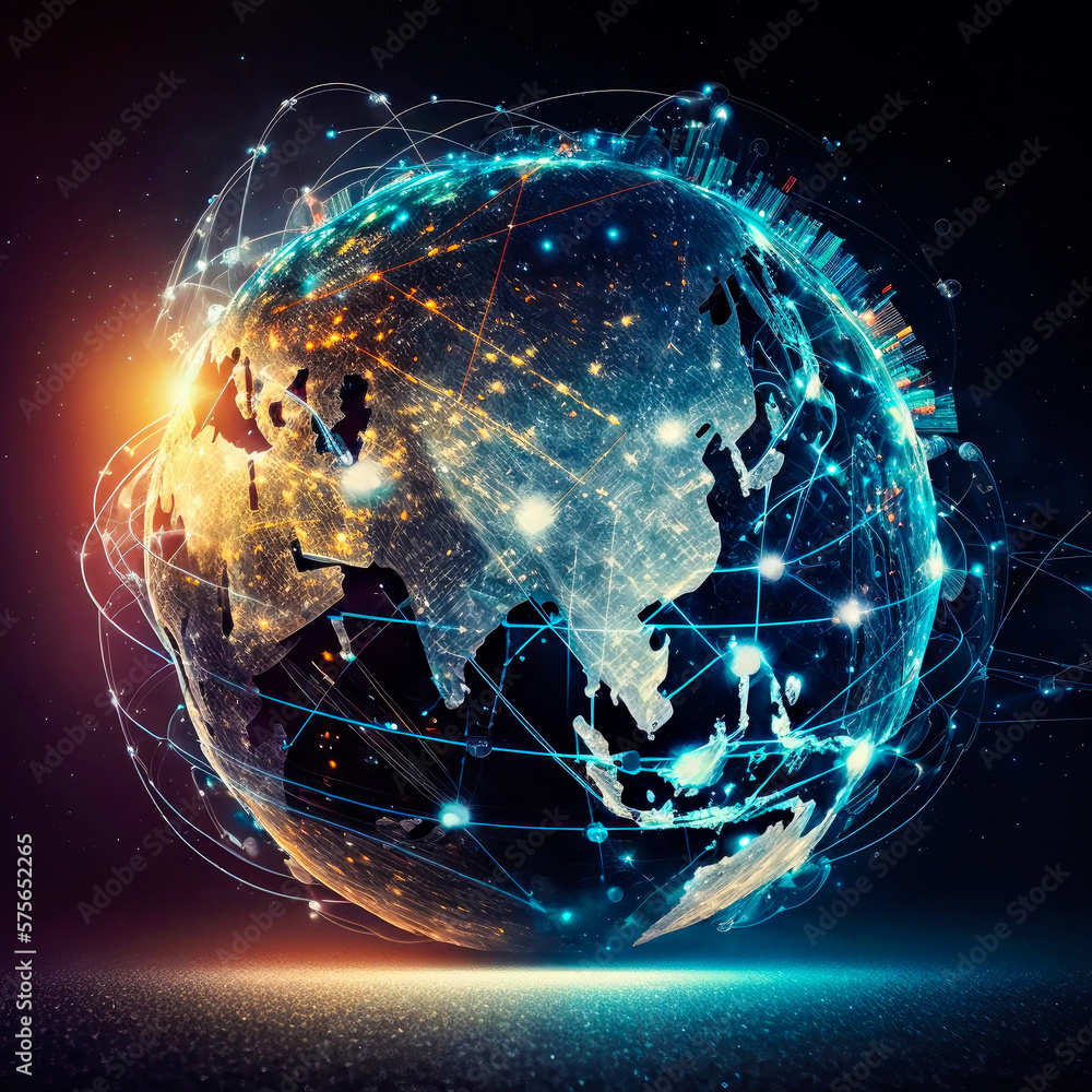 Poster the earth is surrounded by lines and dots generative ai