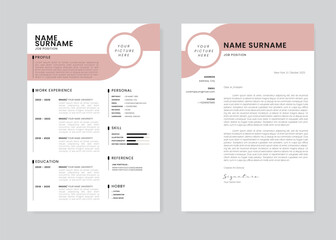Minimalist CV Resume and Cover Letter Design Template. Super Clean and Clear Professional Modern Design. Stylish Minimalist Elements and Icons with Soft Color - Vector Template.