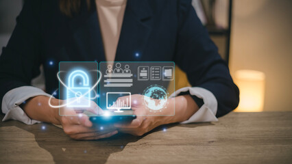 cybersecurity concept, user privacy security and encryption, secure internet access Future technology and cybernetics, internet security, screen with padlock.