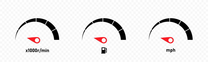 Car dashboard. Wehicle gauge panel icons. RPM KMPH fuel icons. RPM KMPH fuel indicator icons. Vector graphic
