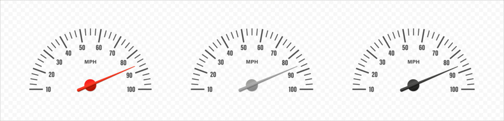 Car speedometer. Car dashboard. Car speed indicator icon. Realistic car speedometer. Isolated vector graphic - obrazy, fototapety, plakaty