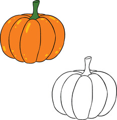 Illustration of color pumpkin vegetable and outline. Perfect for practicing coloring, drawing, printing, wallpaper, prints, cards, etc.