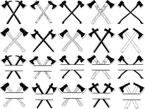 Set of Crossed Axes. Axe silhouettes