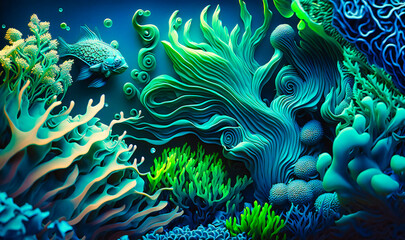 Fototapeta na wymiar An abstract pattern of cool blues and greens, resembling an underwater scene