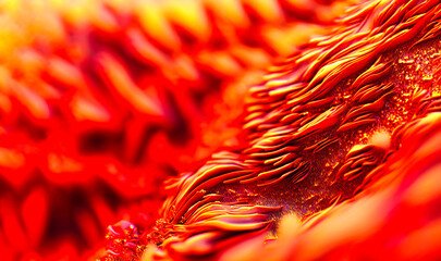 A close-up of a bright, fiery texture in shades of red and orange