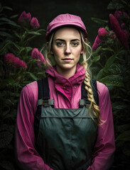 Female Gardener portrait wearing pink clothing-Female worker-Generative AI