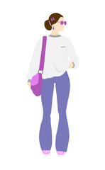 women dressed in trendy clothes. Fashionable casual outfit. Flat cartoon colorful vector illustration.