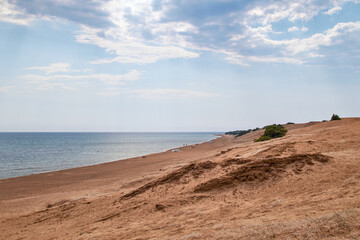 Fototapeta na wymiar Sandy Issos Beach with shallow shore on the Greek island of Corfu