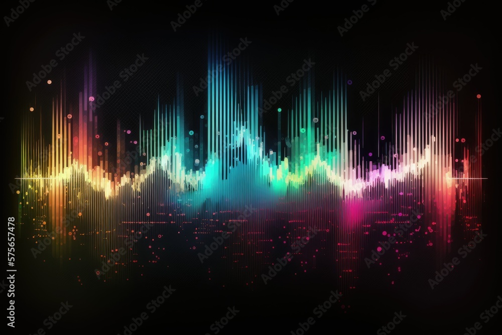 Poster abstract digital equalizer technology made up of colorful audio waveforms that serve as a technologi