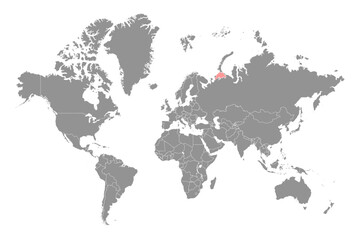 Fototapeta na wymiar Pechora sea on the world map. Vector illustration.