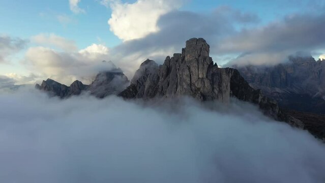 Aerial video of Monte Re Gosla in the Italian Dolomites (Passo Gio)