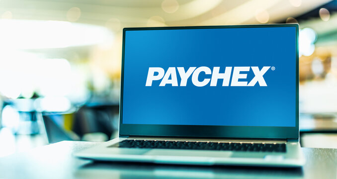 Laptop computer displaying logo of Paychex