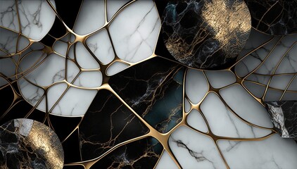 Abstract texture background with cracks in marble with liquid gold and stone generative ai wallpaper.
