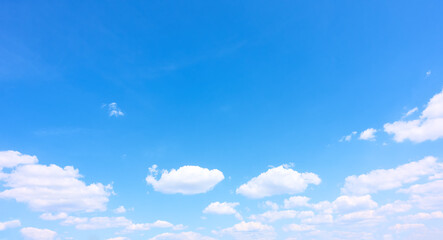 Naklejka na ściany i meble Panoramic view of summer blue sky with white clouds