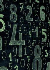 Colorful wooden numbers background. Numbers texture abstraction. Global economy crisis concept.