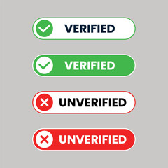 Set of Verified and unverified button with check mark and cross mark icon vector
