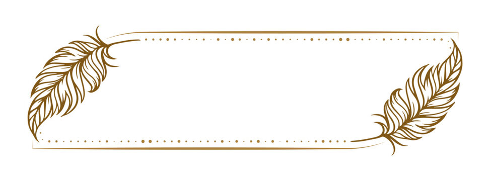 Vector horizontal dotted frame with feathers decoration
