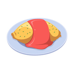 Vector illustration of an Omelette with tomato sauce