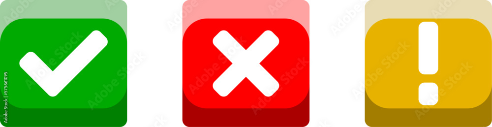 Poster green yes or ok red no or declined yellow problem or warning flat icon set with check mark x cross a