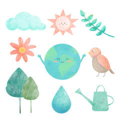 Hand drawing with Watercolor in Ecology concept © Johnstocker