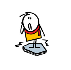 Little scared boy swims away from the shore with the current on a broken ice floe during thaw in winter.