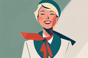 illustration ofcabin crew or air hostess in airplane by generative AI