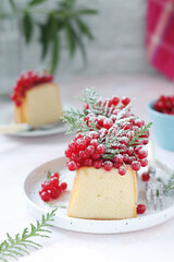 A biscuit decorated with red currant