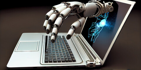 AI writer - generative AI robot writing like a human author or blogger - obrazy, fototapety, plakaty