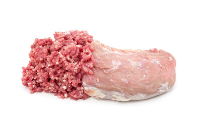 Fresh ground meat and steak.