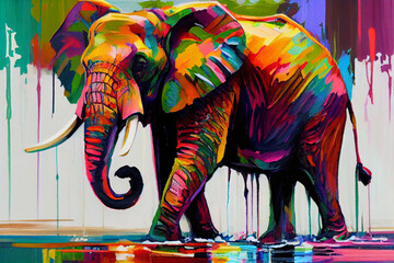 Elephant colorful palette-knife painting