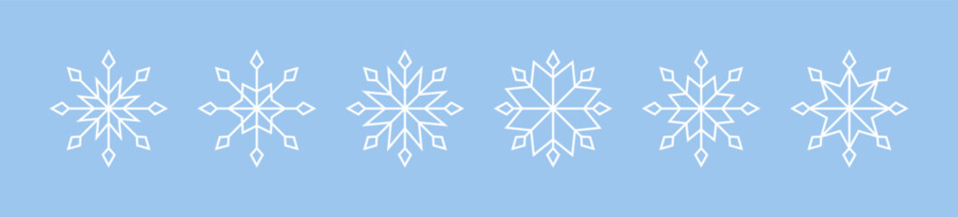 Set of blue Snowflakes icons. Snowflake icons set. Snowflakes template. Isolated vector graphic