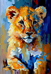 Lion cub colorful palette-knife painting
