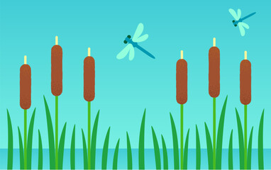 Cartoon swamp cattails background illustration