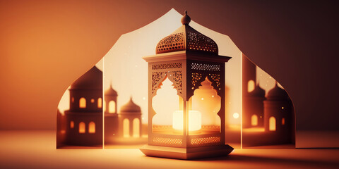 ai generated arabic ornamental lantern on panorama format
