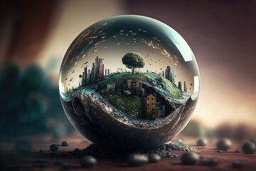City in a sphere concept. Generative AI - obrazy, fototapety, plakaty