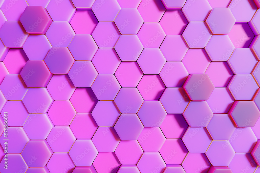 Poster purple hexagonal honeycomb mosaic. abstract background.3d rendering