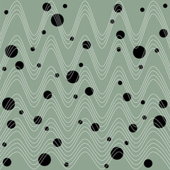 seamless pattern with waves and circles, abstract vector art, colorful texture in green white and black, abstract graphic ornament, repeating patterm, ideal for fashion, textiles and paper design