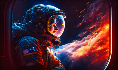 In the vastness of space, the astronaut looked out the window and marveled at the beauty of the universe