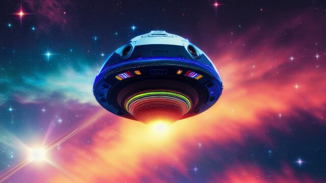 ufo unidentified flying object colorful galaxy space background Generative AI