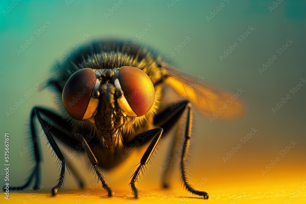 Poster close-up of an insect on a yellow background generative ai