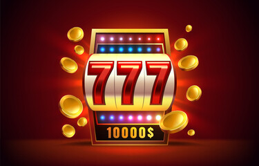 Casino slots machine winner, jackpot fortune of luck, 777 win banner. Vector