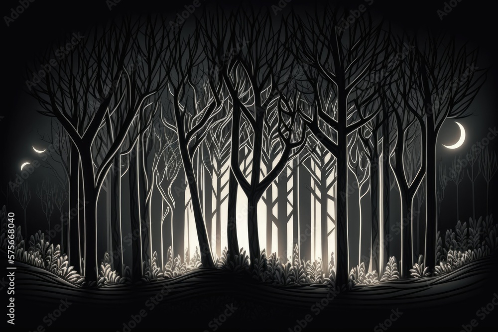 Poster woods that are dark and foreboding. generative ai