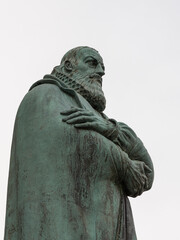 a bronze statue of Jesper Brochmand outside the Marble Church in Copenhagen