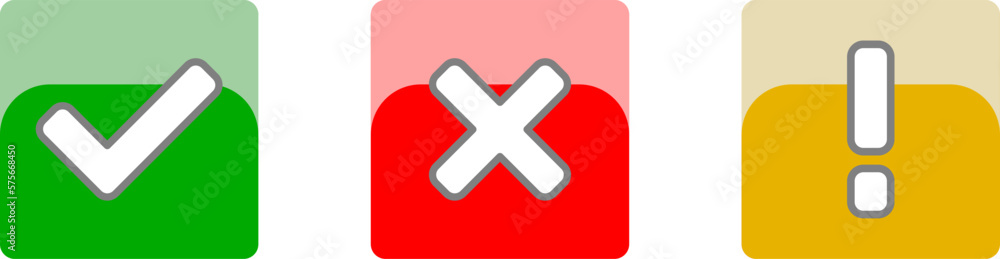 Poster green yes or ok red no or declined yellow problem or warning flat icon set with check mark x cross a