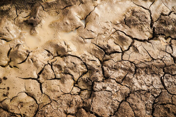 Drought. Cracked soil after water evaporation. Effects of drought.