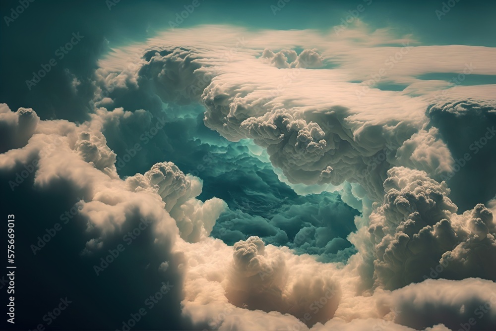 Poster layer upon layer of clouds on a sunny july day generative ai